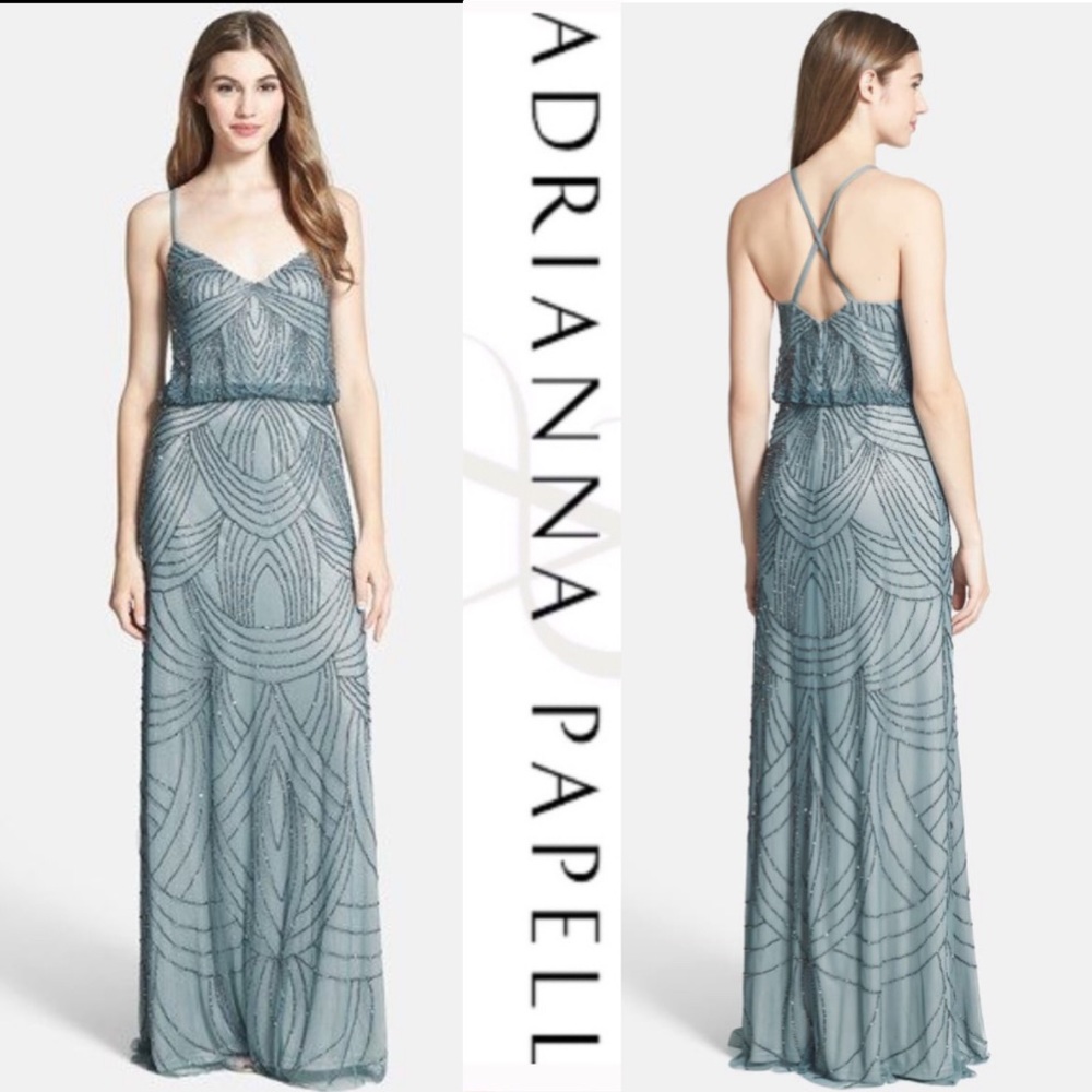 Adrianna Papell Art Deco Beaded Blouson Dress - Picture 5 of 10